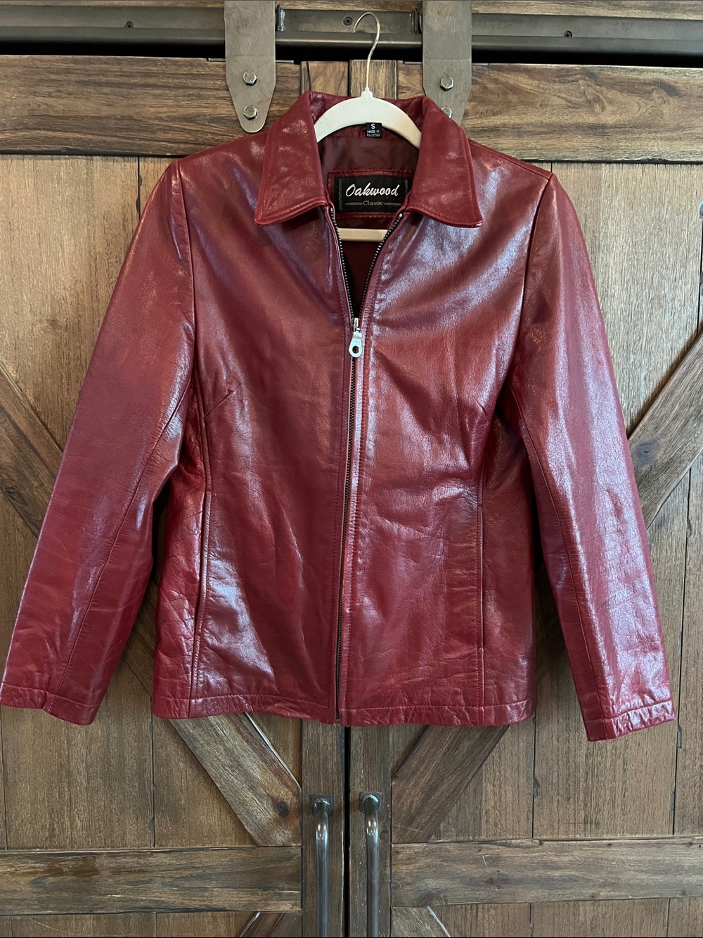 Oakwood Women’s Wine Red Leather Zip Jacket
